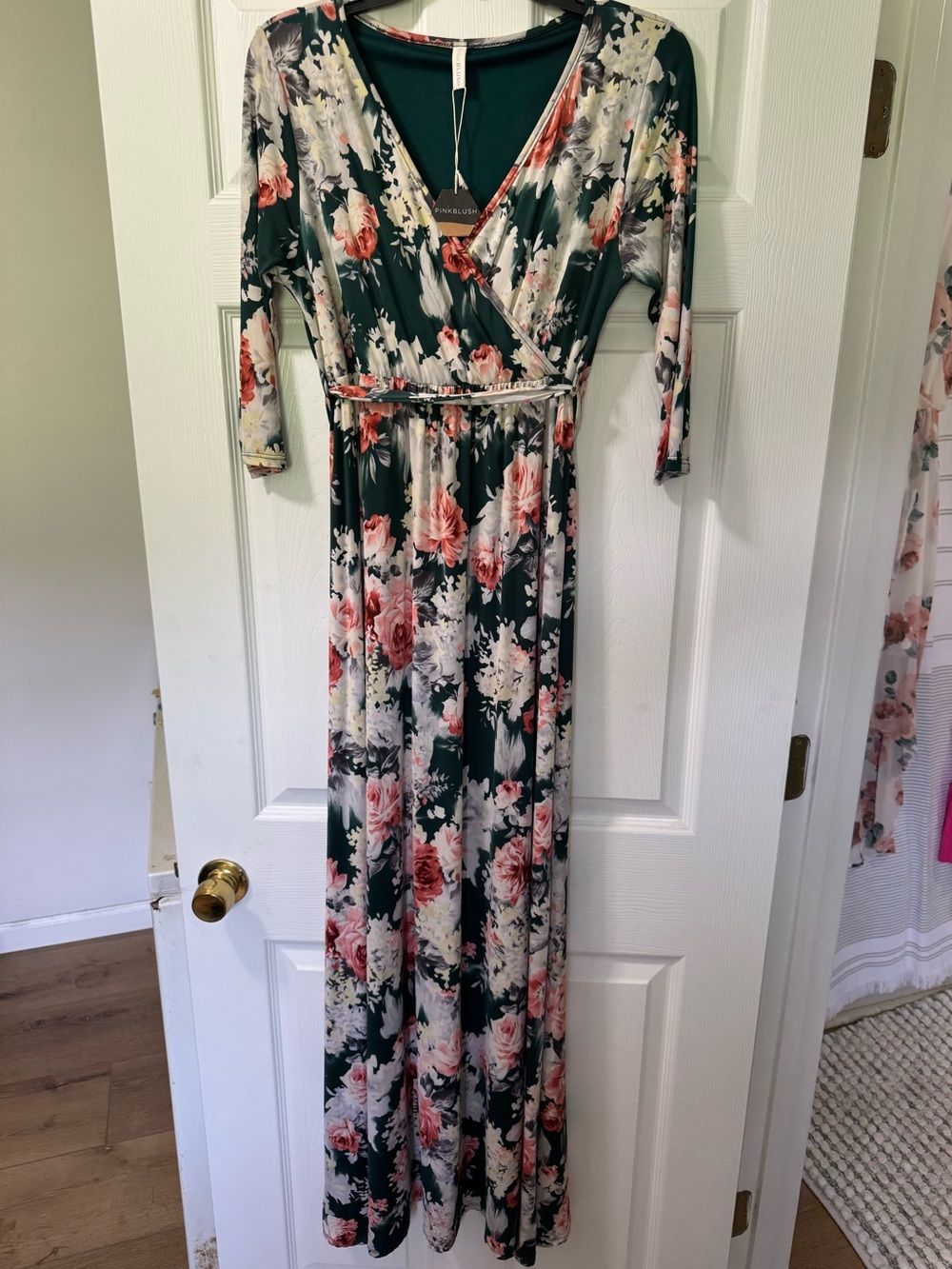 Pinkblush Green Maxi Dress with Pink and Cream Floral Print (maternity)